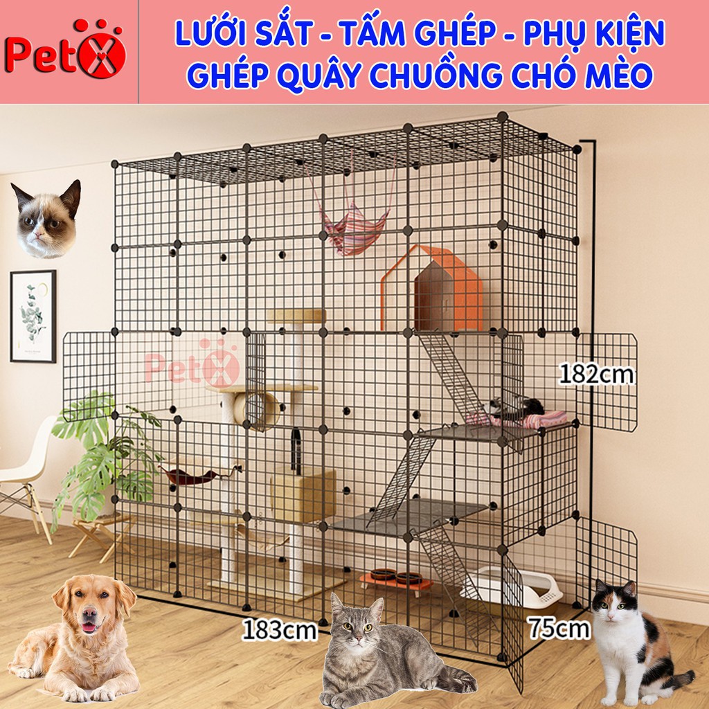 Chuồng chó, mèo thỏ, hamster (bán lẻ theo tấm) bằng tấm nhựa ghép, tấm lưới sắt, thép 35x35, mỗi tấm tặng kèm