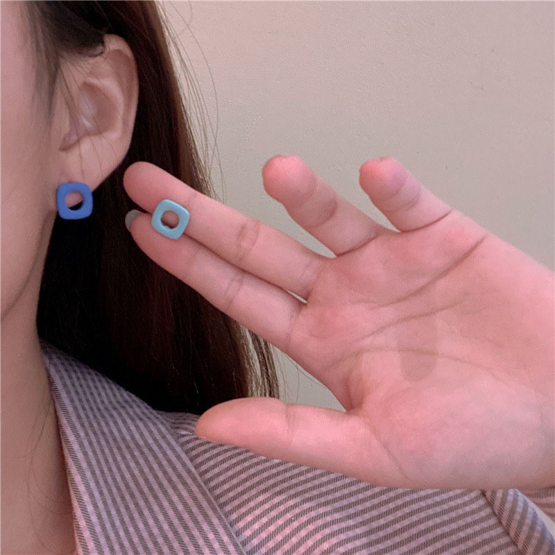 1 Cặp Bông Tai Hình Học Phối Màu Tương Phản Thời Trang Cá Tính