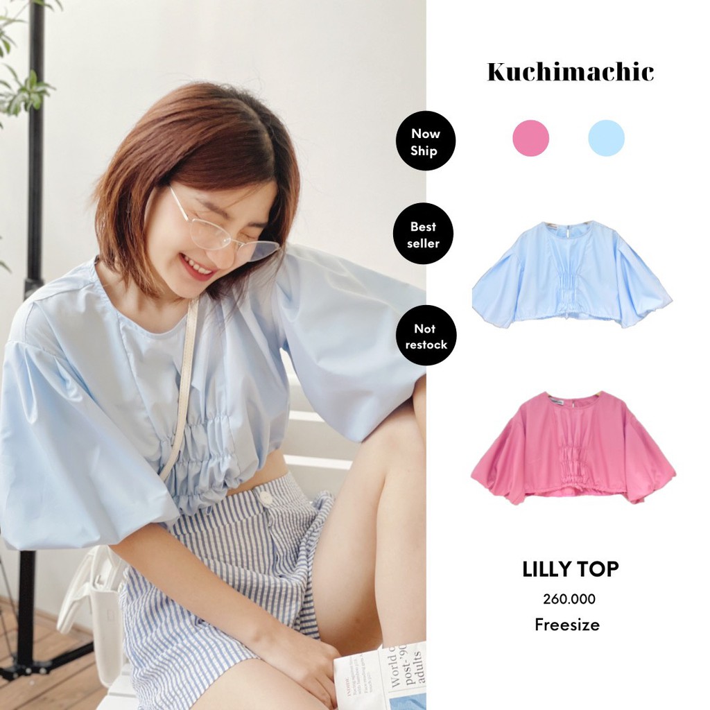 KUCHIMACHIC- Áo sơ mi croptop tay bồng,chất lụa Hàn, phù hợp đi học đi làm mã KUSM02