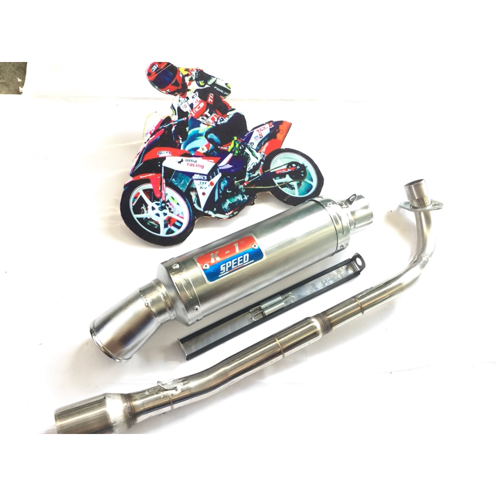 Pô k1 trắng full cổ inox thẳng găn cho nhiều loại xe