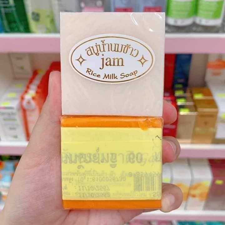 [Hàng loại 1] Xà phòng Cám Gạo trắng da Jam Rice Milk Soap & Cam Nghệ trắng da, giảm mụn Thái Lan