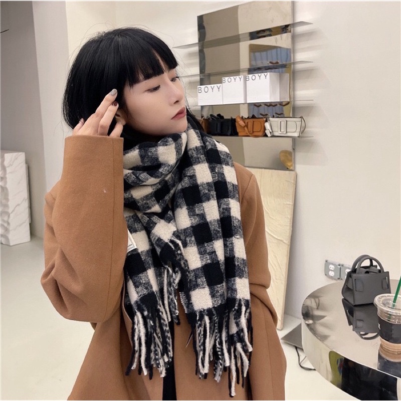Khăn len dạ choàng cổ hoạ tiết caro phong cách Vintage Hàn Quốc 4 màu siêu hot - TinyShop