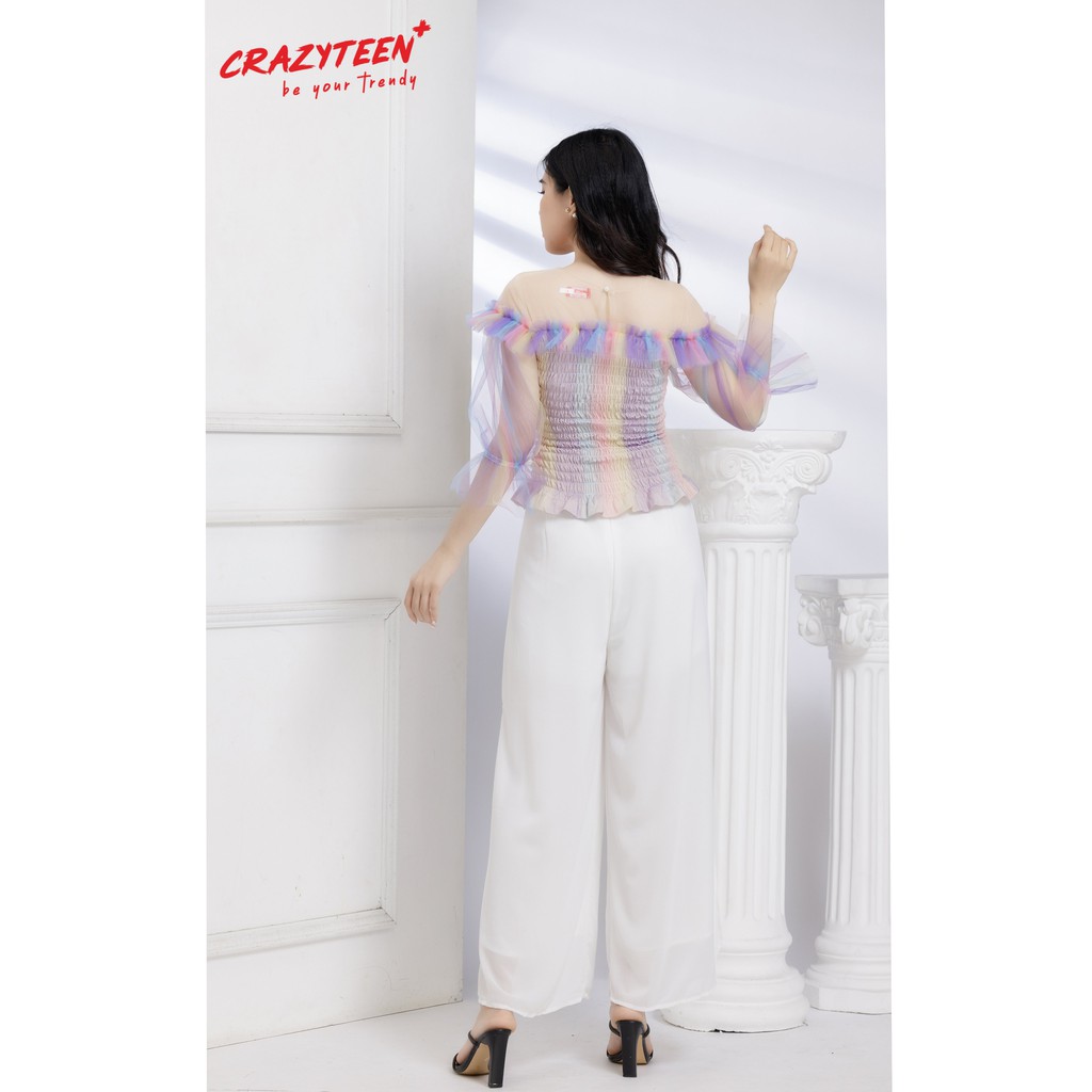 [Mã FAMALLT5 giảm 15% đơn 150k] Aó kiểu form peplum lưới tay loe CRAZYTEEN màu cầu vồng phong cách sang trọng(A0104)