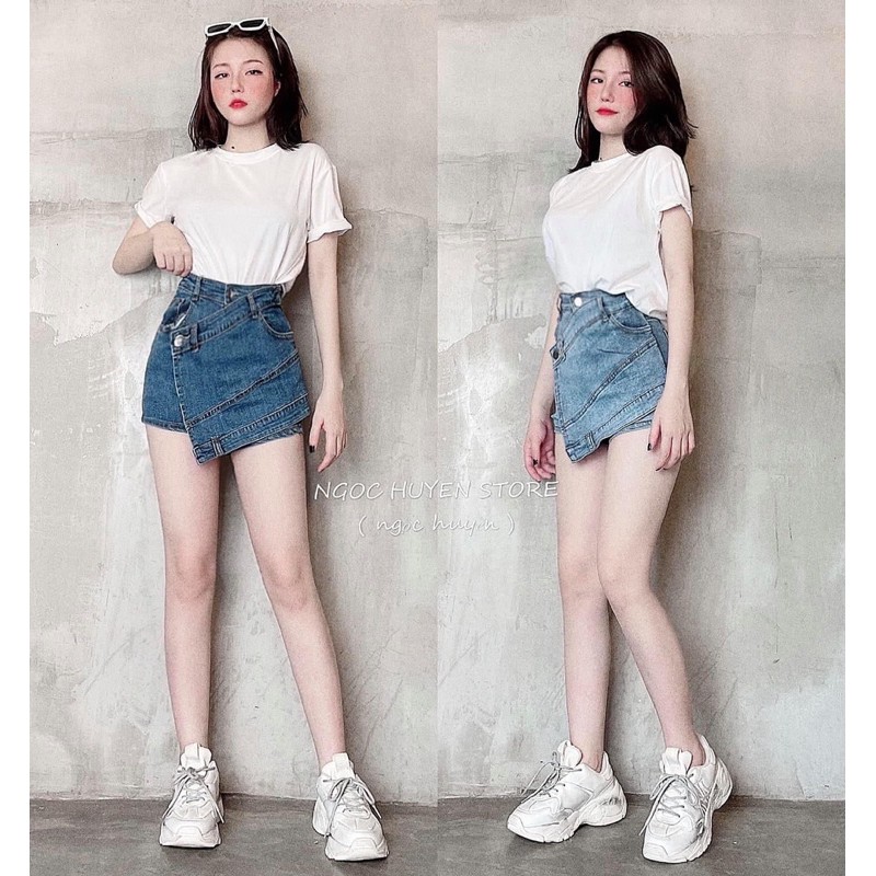 chân váy quần jeans , short jean nữ lưng siêu cao, co giãn tốt ( hình thật kèm video)