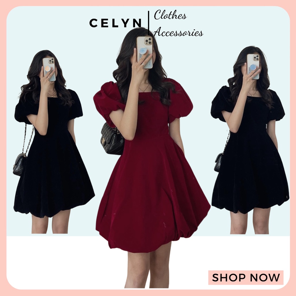 (ảnh thật) Váy nhung tay bồng Celyn.clothes