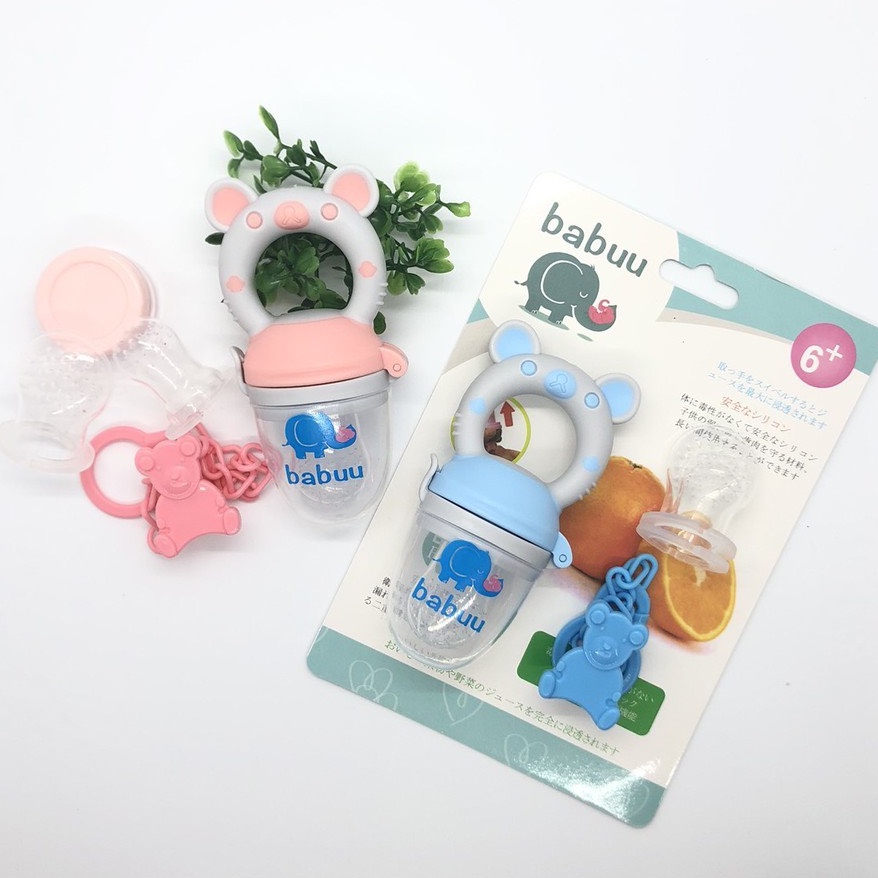 Bộ túi nhai ăn dặm chống hóc Babuu baby Nhật bản ( tặng thêm 2 núm phụ và 1 dây đeo)