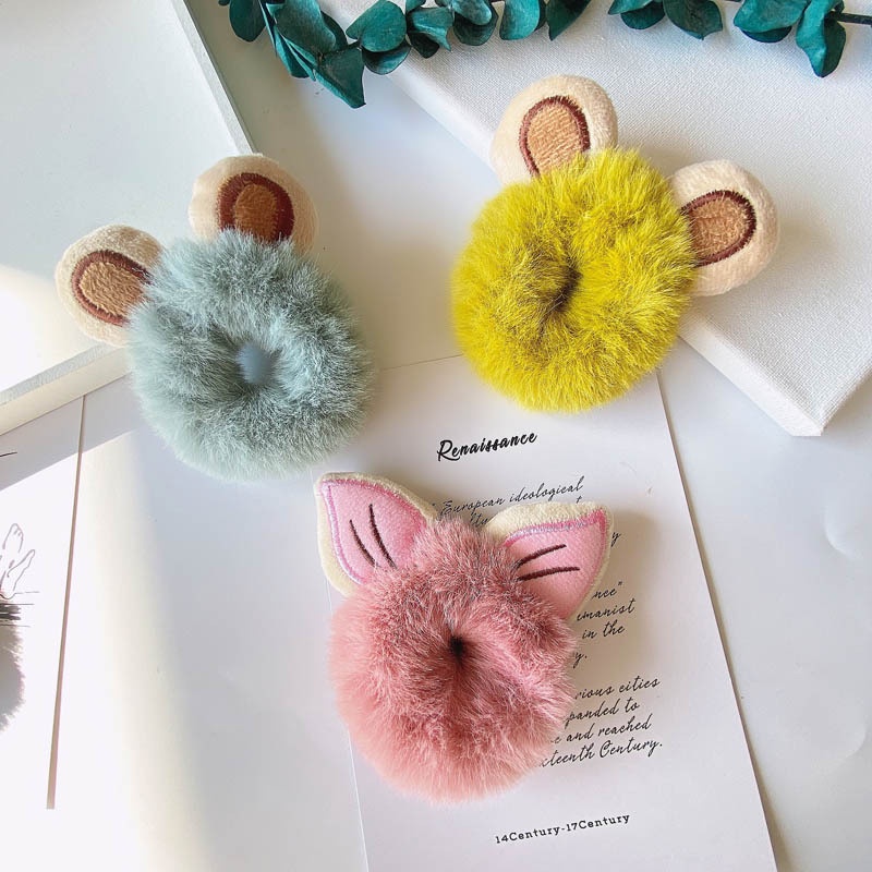 Dây Cột Tóc Phủ Lông Handmade Cỡ Lớn Họa Tiết Hoạt Hình Dễ Thương