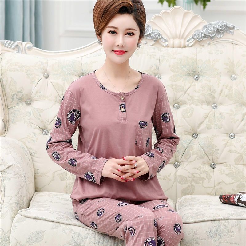 Bộ Đồ Ngủ 100% Cotton Tay Dài Dành Cho Phụ Nữ Trung Niên Và Người Lớn Tuổi