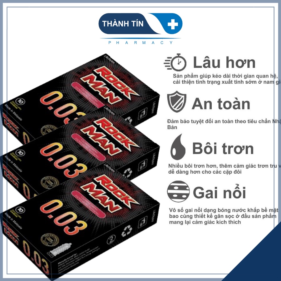 COMBO 10 Hộp Bao Cao Su Gai Siêu Mỏng 0.03 RockMan Siêu Thật