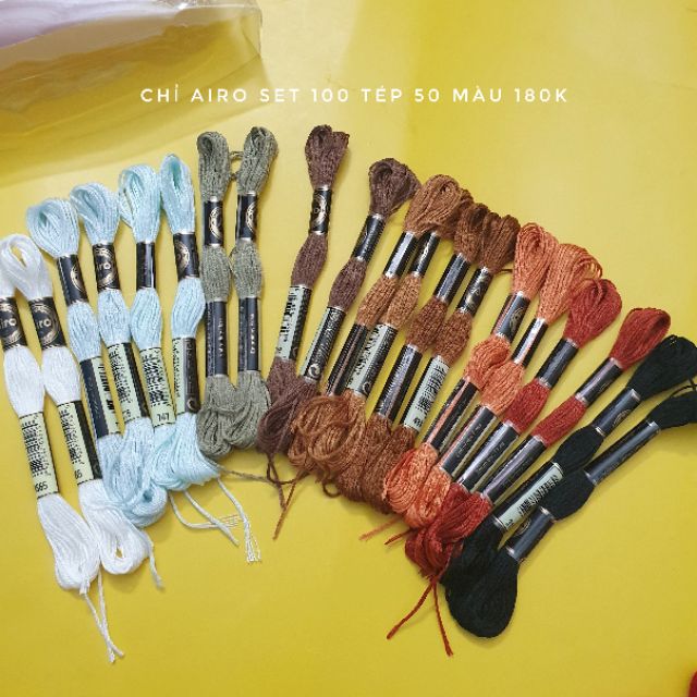 Set 100 tép chỉ thêu Airo (50 màu)