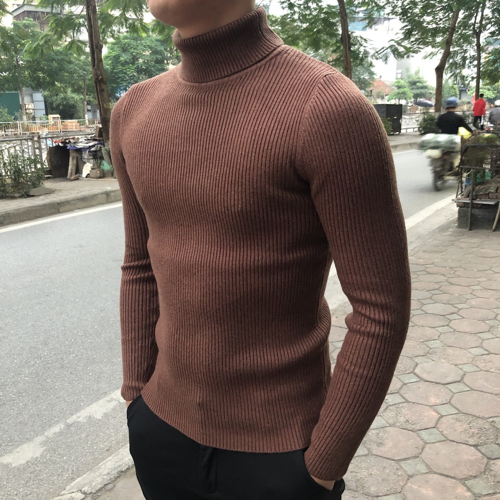 Áo len nam kẻ tăm cổ lọ