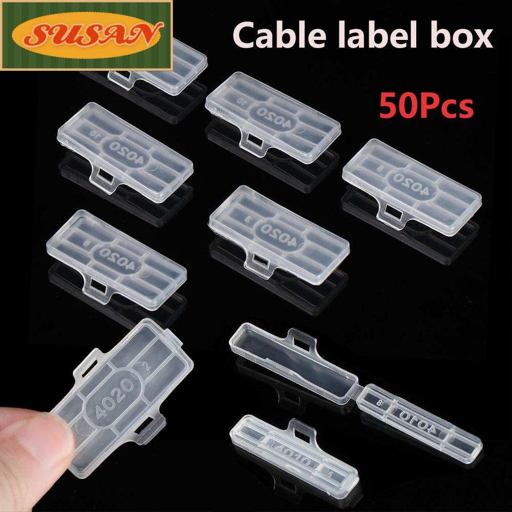 SUSANS 50PCS Waterproof Transparent Cable Labels Identification Box