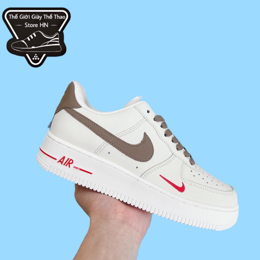 Giày thể thao AF1 vệt nâu, Giày sneaker air force 1 low premium white brown nam nữ cực chất dễ phối đồ