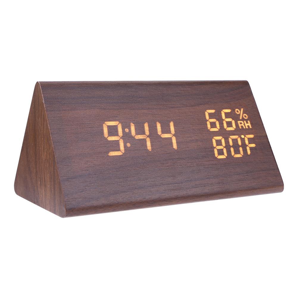 USB Wood LED Sound Control Alarm Clock Thermometer Timer Calendar Display