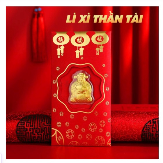 Bao lì xì Thần Tài mạ Vàng -  Bao Lì Xì Đỏ May Mắn