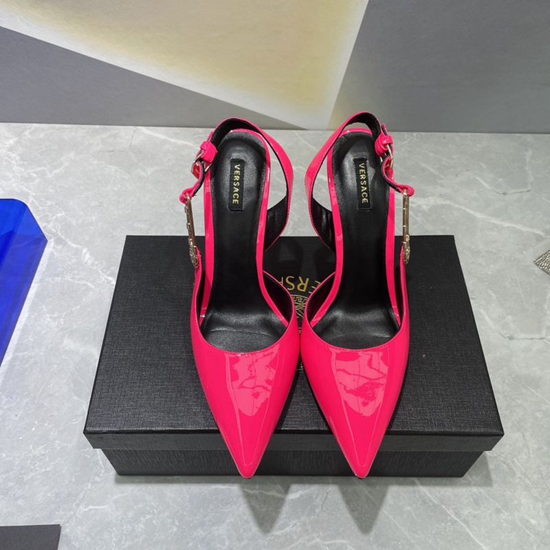 VERSACE Giày Cao Gót Da Cừu Hở Ngón Có Khóa Cài Phía Sau Thời Trang Tiệc Tùng Quyến Rũ Cho Nữ