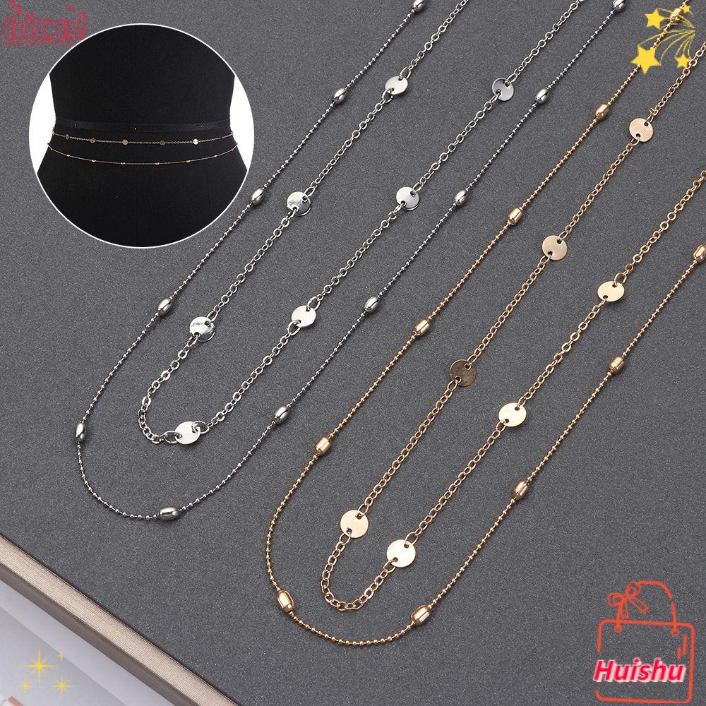 ✣HS✣ Belts Trendy Double Layer Accesspries Multi Chain Sequins Belly Chain New Gift Fashion Bikini Body Jewelry for Women Waist Link Necklaces Shiny