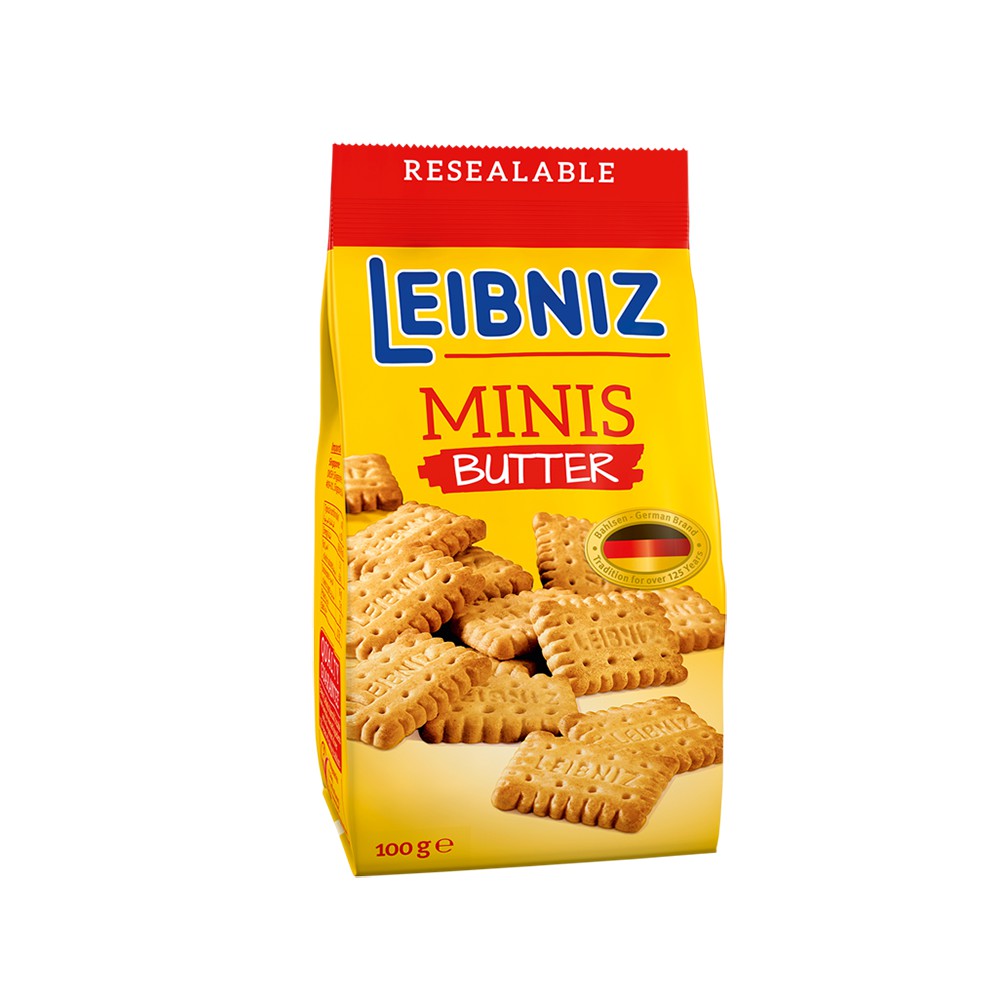 Bánh qui minis Leibniz Đức 100g vị bơ tự nhiên và ngũ cốc nguyên hạt