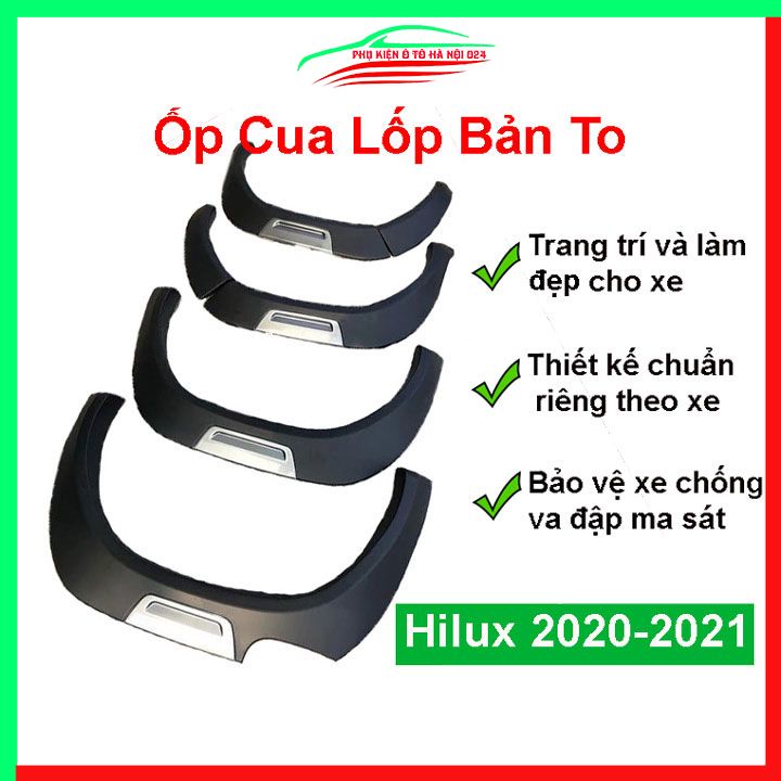 Bộ ốp cua lốp xe ô tô Hilux 2021-2022 bản to trang trí bảo vệ lốp xe