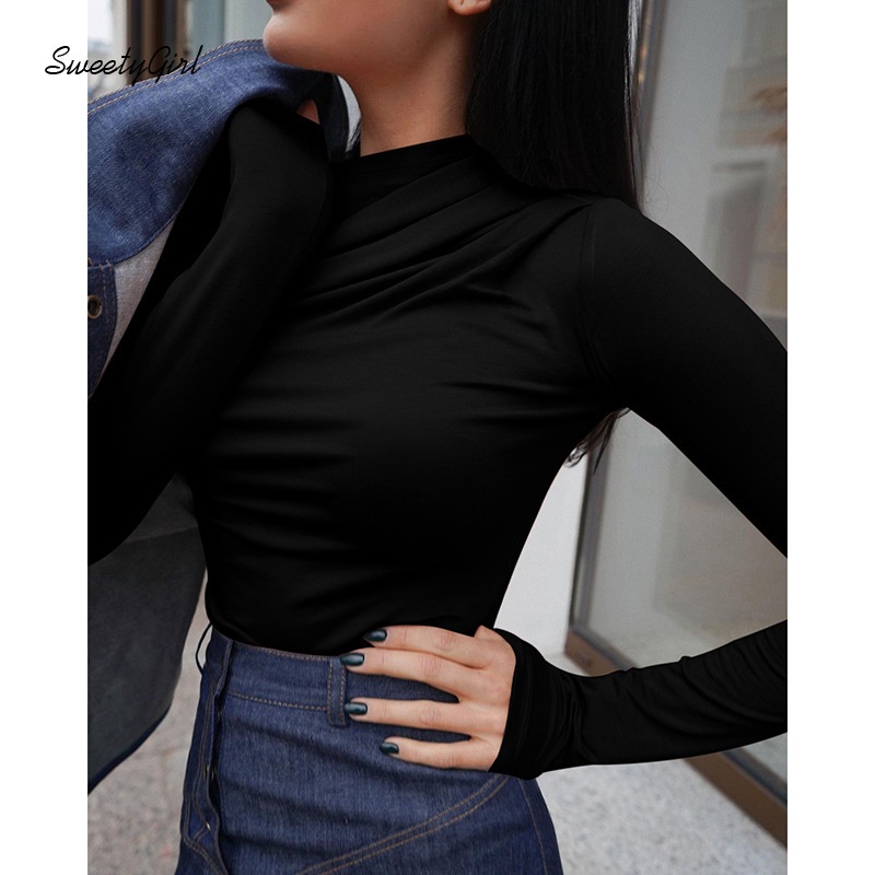 Áo Thun Tay Dài Cổ Tròn Màu Trơn Thời Trang 2022 Dành Cho Nữ