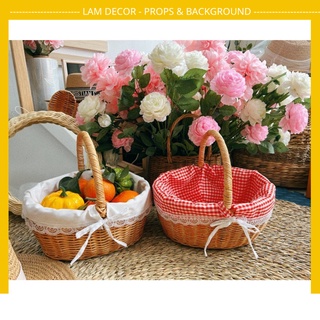 Giỏ Mây Picnic Màu Nâu Nhạt, Phụ Kiện Chụp Ảnh