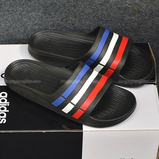 DÉP ADIDAS DURAMO CHÍNH HÃNG MÀU ĐEN SỌC XANH TRẮNG ĐỎ