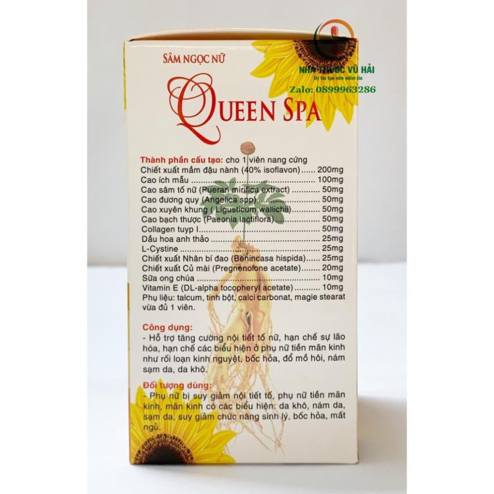 Viên uống đẹp da Sâm Ngọc Nữ QueenSpa bổ sung Collagen giảm nám sạm da - Chai 30 viên