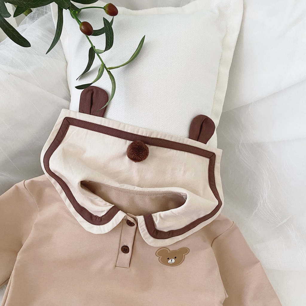 Bộ Áo Liền Quần Tam Giác Tay Dài Cổ Thủy Thủ Hình Gấu Dễ Thương Cho Bé