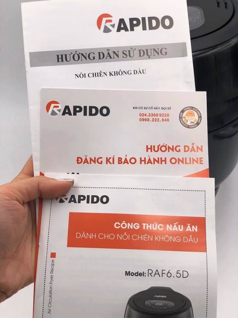 NỒI CHIÊN KO DẦU 6,5L RAPIDO 1800w