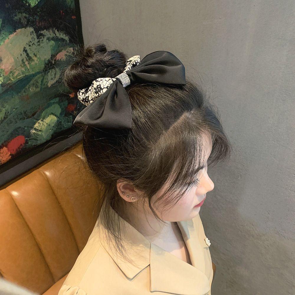 Dây Cột Tóc Ruy Băng Màu Trắng Đen Thanh Lịch Cho Nữ|Dây Buộc Tóc Phong Cách Hàn Quốc Cho Nữ