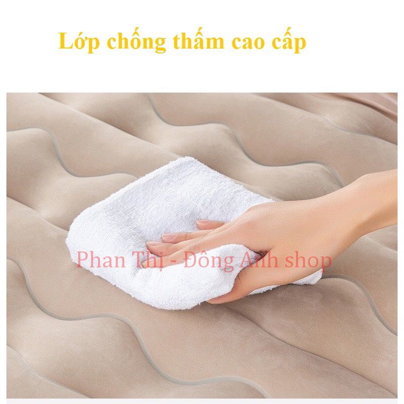 ĐỆM HƠI Ô TÔ, XE HƠI CAO CẤP [DEM03, thiết kế rãnh khí thông minh cao su &amp; nhung dày dặn - Bộ có đệm, gối, bơm, miếng vá