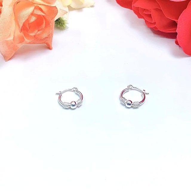 Bông tai bạc ta S999 cho trẻ em người lớn DaLiA Jewelry khuyên tai mix bi cá tính chốt cài