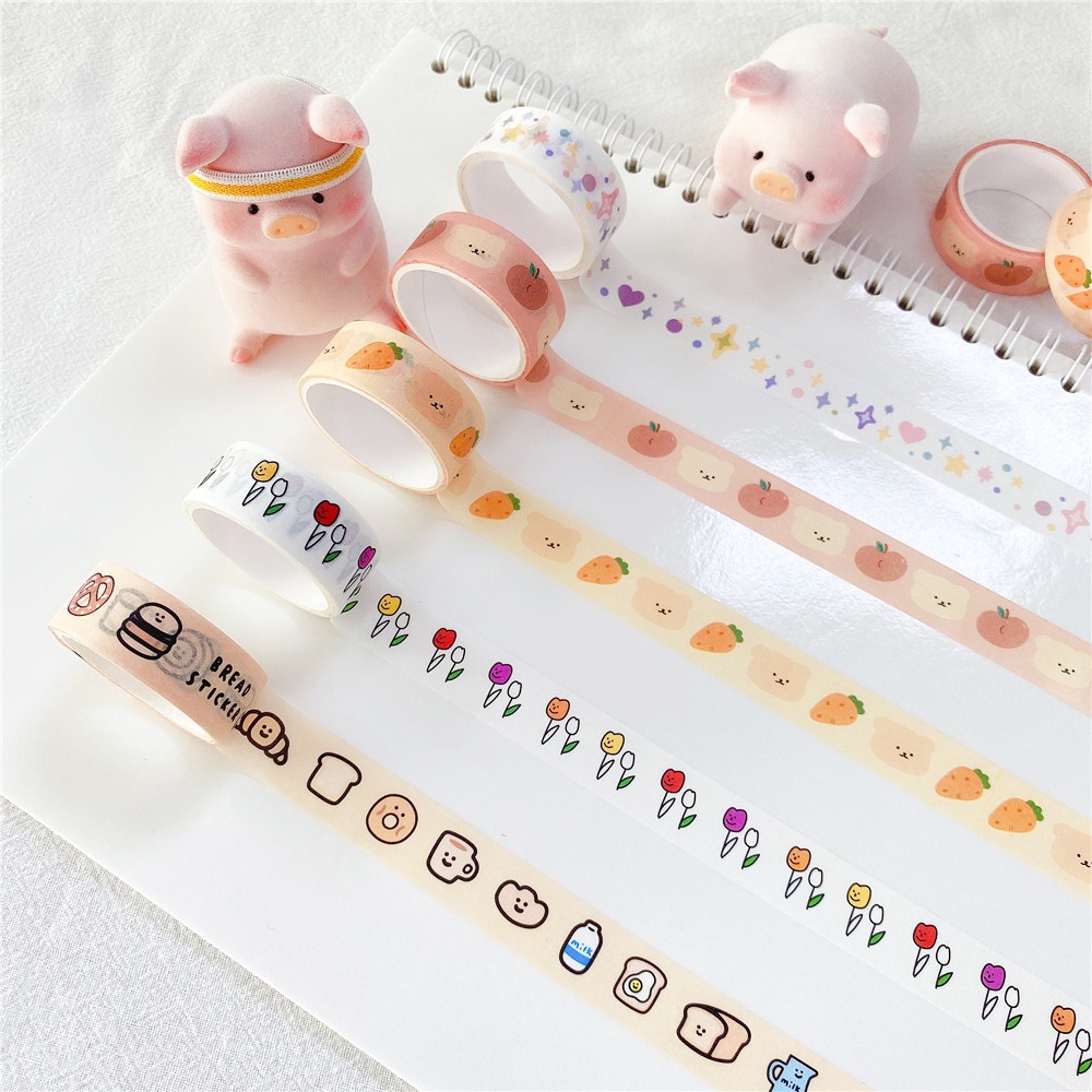 Cuộn băng keo Washi hình gấu đáng yêu trang trí sổ tay nhật ký DiY