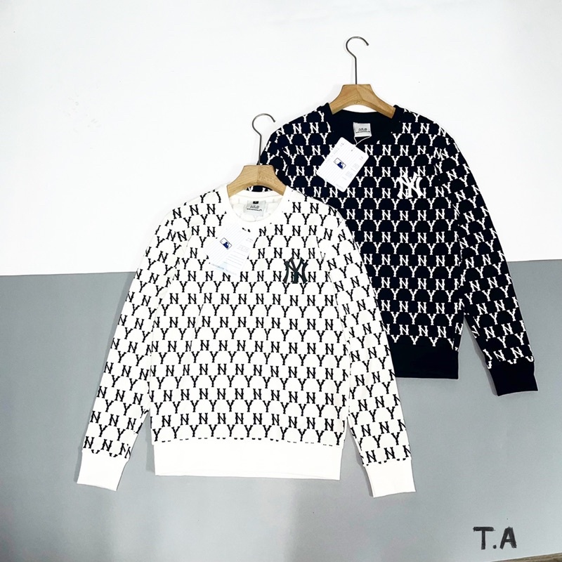 Áo nỉ dài tay NY mặc đôi nam nữ có hoạ tiết chữ in nhiệt, Áo thun thu đông phong cách hàn quốc btshop từ 45 đến 75 kg.