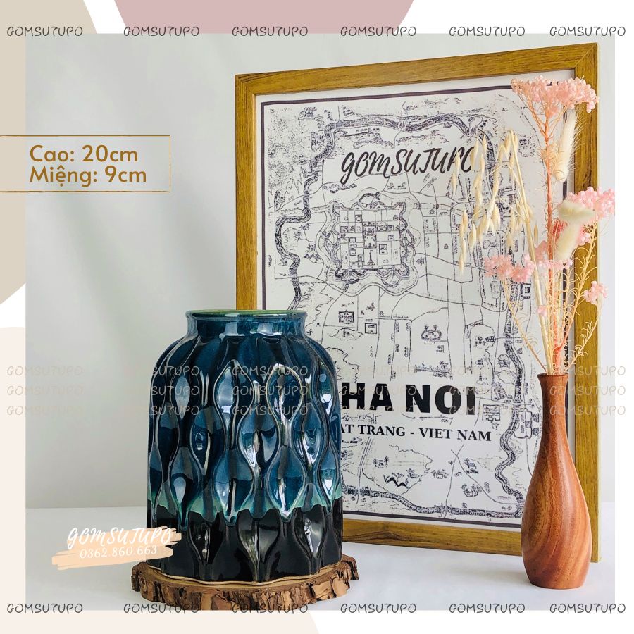 Bình Hoa Gốm Hỏa Biến Đá size Nhỡ - Lọ Hoa Để Bàn Decor Trang Trí - gomsutupo Bát Tràng