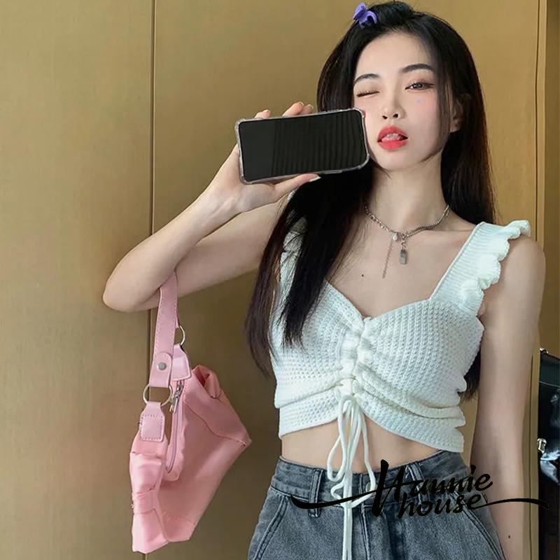 Hannie-Spicy Girl Women´s Front Tie-Up Ruffles Decor Backless Knitted Vest