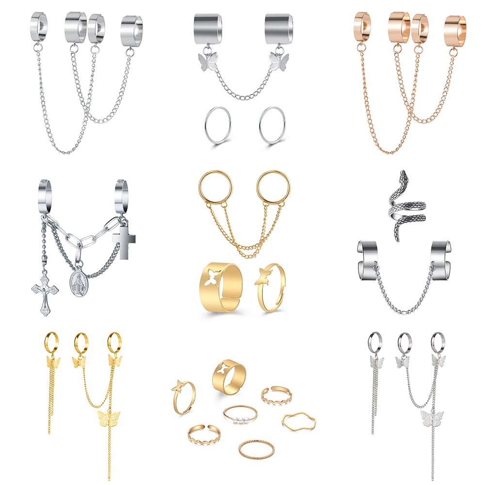 Bộ nhẫn dây xích đeo tay hình rắn cá tính cho nữ