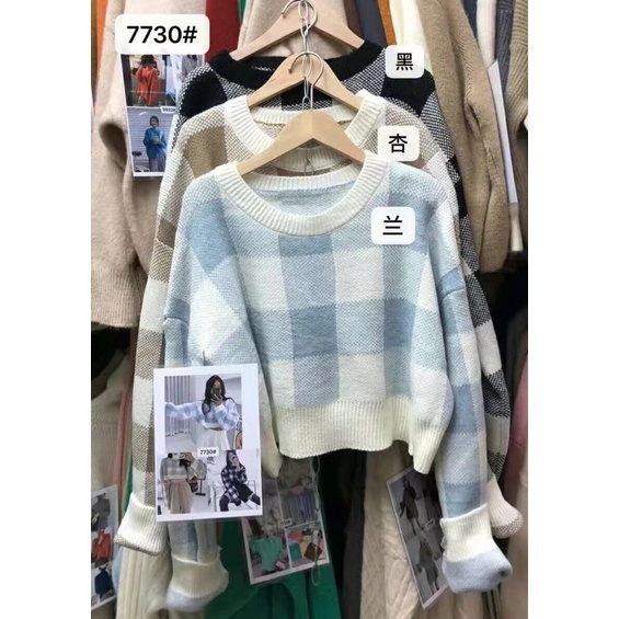Áo len kẻ ô to dáng croptop HÀNG QUẢNG CHÂU ảnh thật 100%