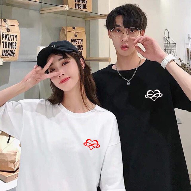 áo thun phông nam nữ kiểu đơn giản vải cotton dễ chịu in hình trái tim