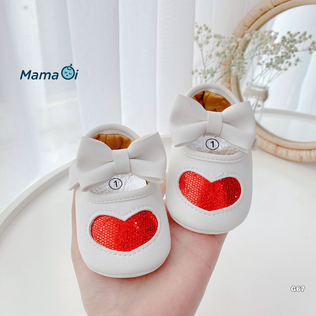 G67 Giày búp bê cho bé tập đi chất da màu trắng hình trái tim mềm mại của Mama Ơi - Thời trang cho bé
