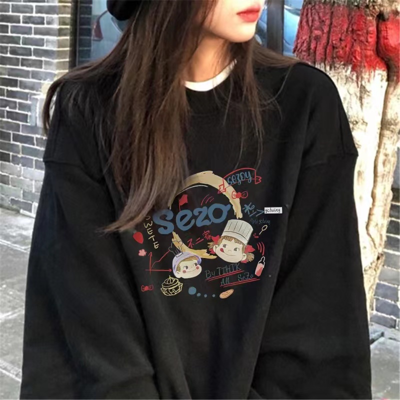 ZHELIAHNGFEI Áo Sweater Tay Dài Cổ Tròn Dáng Rộng Phong Cách Preppy