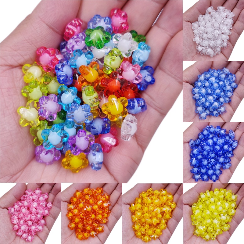 Bộ 20 Hạt Nhựa Trong Suốt Hai Lớp Hình Hoa Dùng Làm Vòng Tay/Vòng cổ DIY