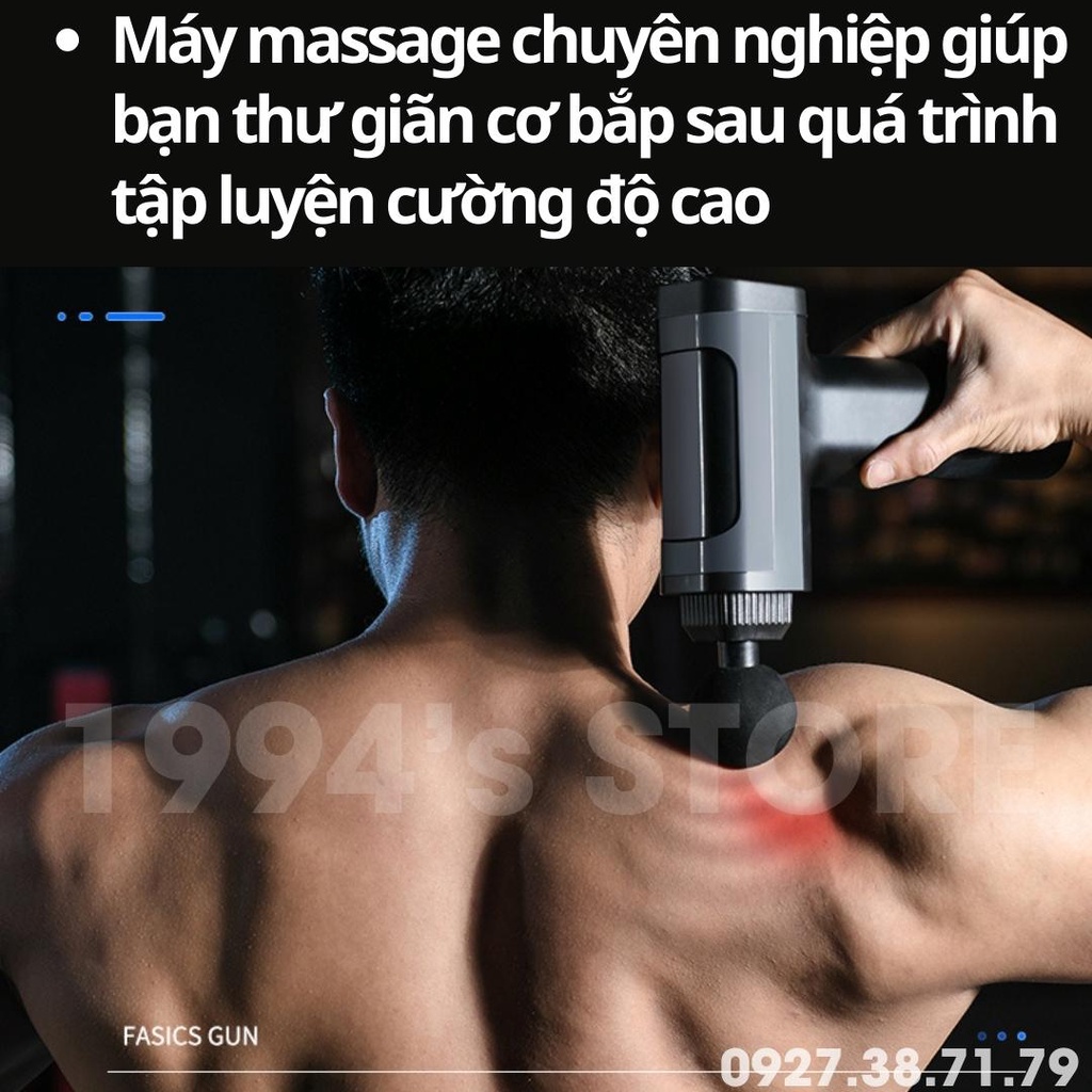 Máy massage cầm tay 6 đầu 6 cấp độ trị đau nhức toàn thân hiệu quả - Massage Gun cổ vai gáy kèm 6 đầu mát xa chuyên sâu