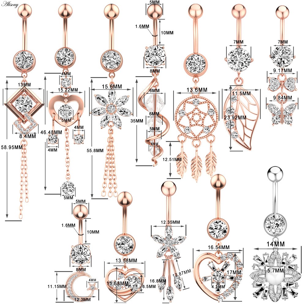 1 Khuyên Rốn Bằng Thép Không Gỉ Đính Đá zircon Hình Hoa / Nơ / Trái Tim