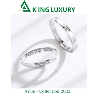 Nhẫn cặp ak59, nhẫn bạc đôi nam nữ đính đá bạc italy s925 màu trắng sáng cao cấp , aking luxury