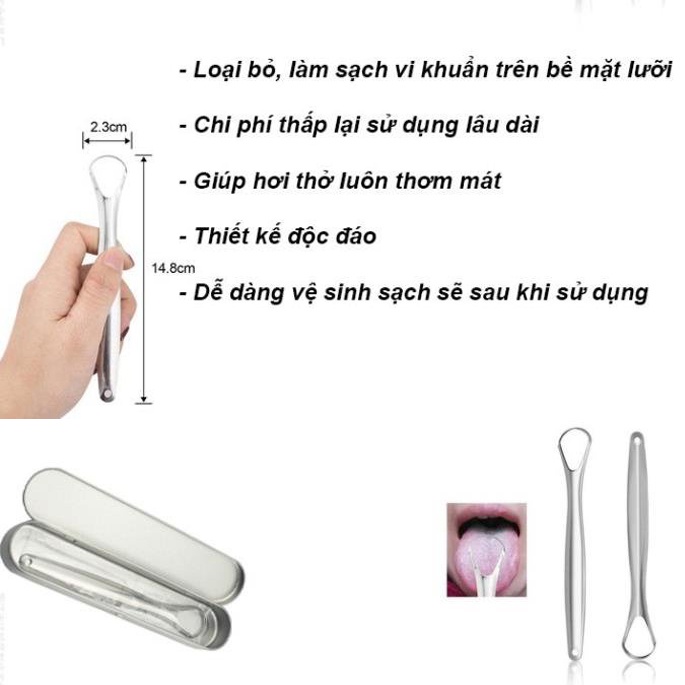 Dụng cụ cạo lưỡi, cây nạo lưỡi vệ sinh lưỡi người lớn bằng inox cao cấp