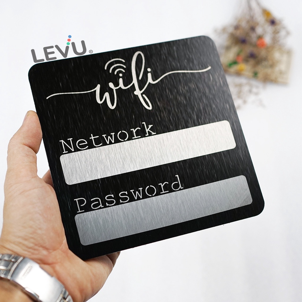 Bảng tên wifi nhôm aluminium đen décor LEVU-ALU13 dán tường trang trí quán