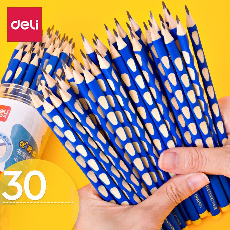 Set 30 bút chì 2B Deli có rãnh định vị cho bé tập cầm bút