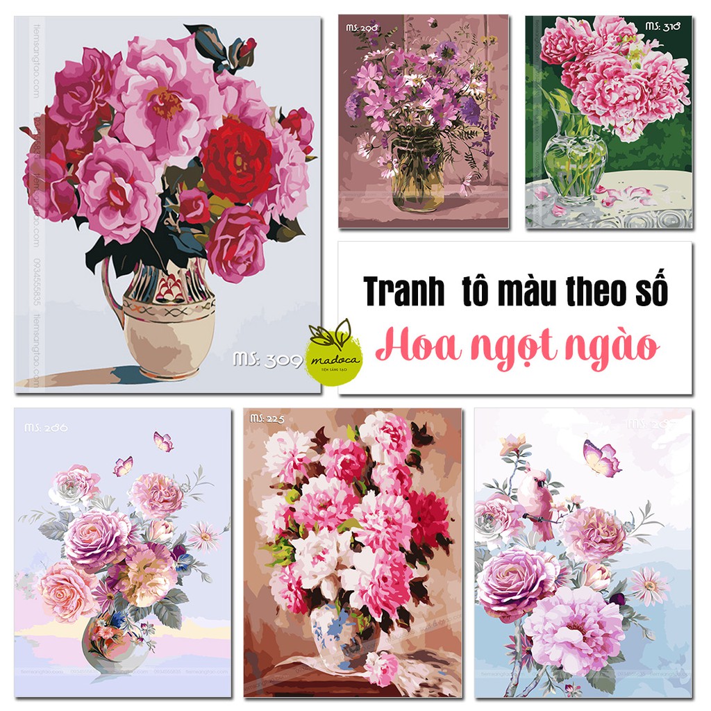 Tranh tô màu theo số - Tranh sơn dầu số hóa HOA NGỌT NGÀO kích thước 40x50cm (có khung)