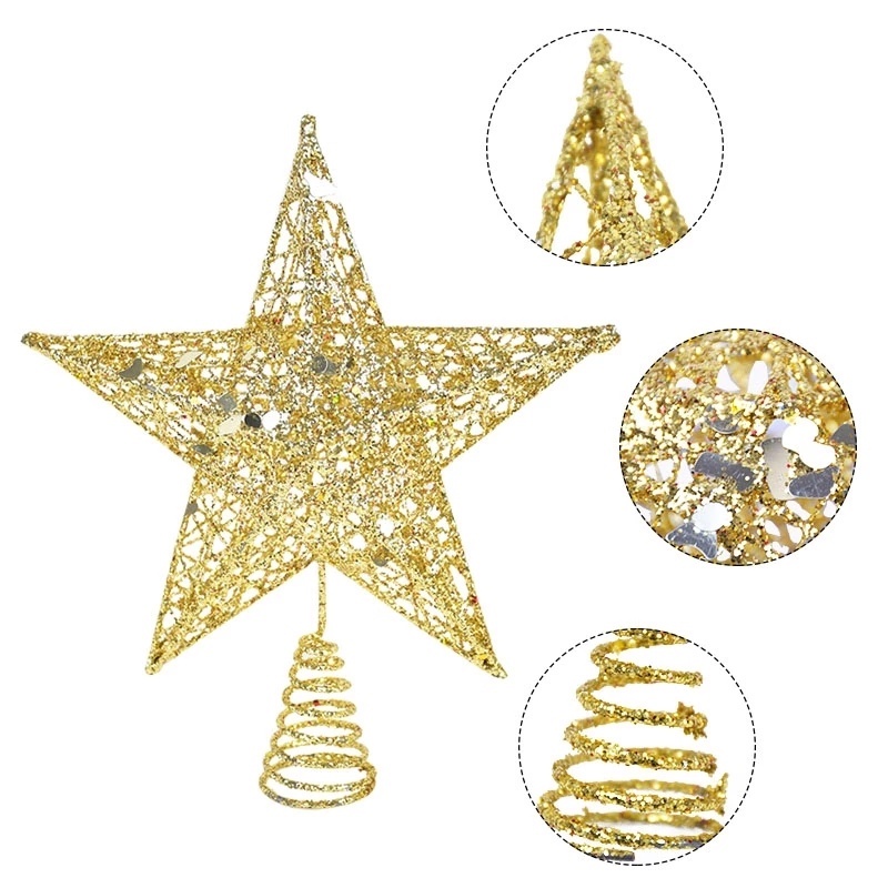 Ngôi sao năm cánh đính kim tuyến nhiều màu tùy chọn dùng treo trang trí cây thông Noel trong nhà vào dịp lễ Giáng Sinh